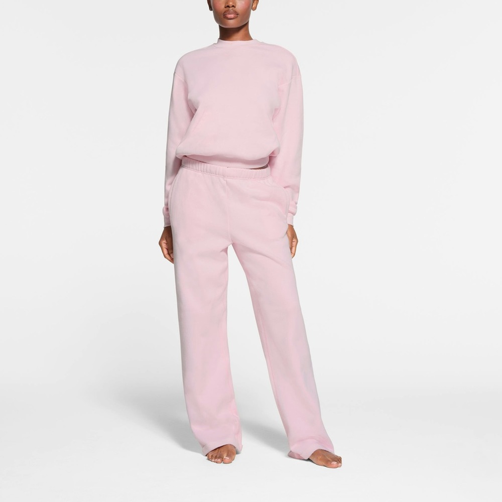 SKIMS Cotton Fleece Women's Pink Lounge Set in Cherry Blossom XL; bottoms NWT